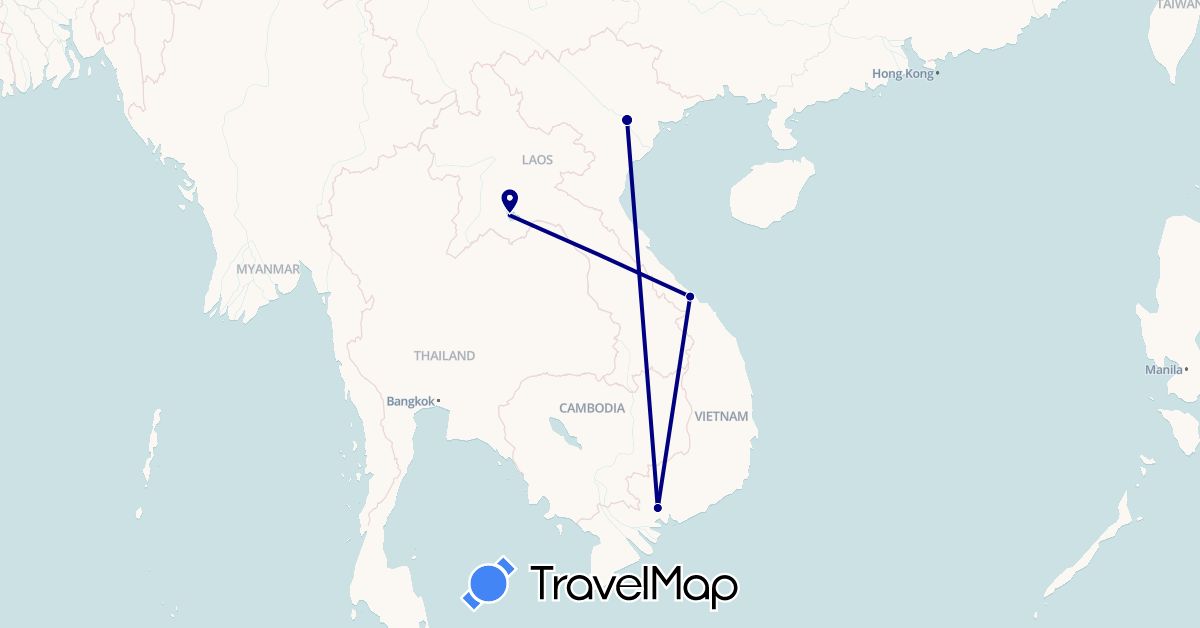 TravelMap itinerary: driving in Laos, Vietnam (Asia)